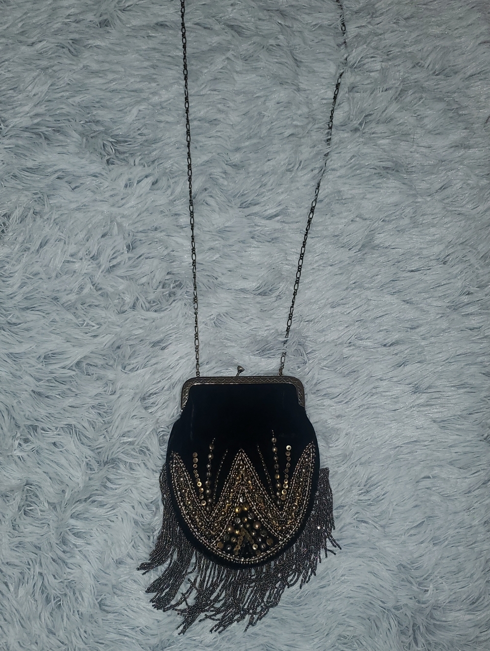 *Free People Luella Vintage-Inspired Black Beaded Fringe Crossbody Bag*